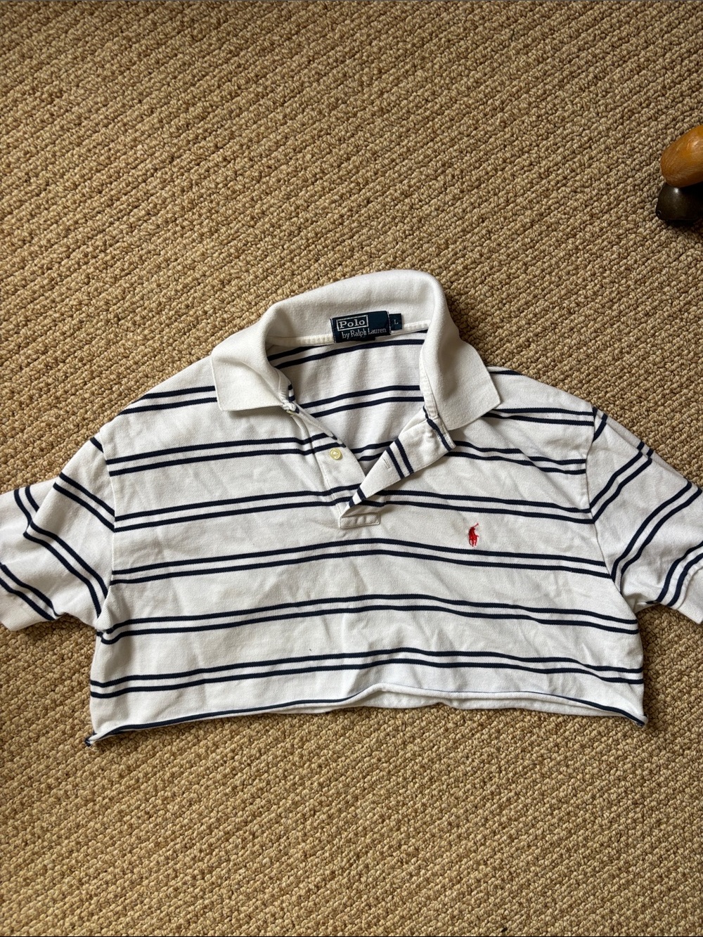 Polo by Ralph Lauren White Polo with Navy Stripes and Red Logo